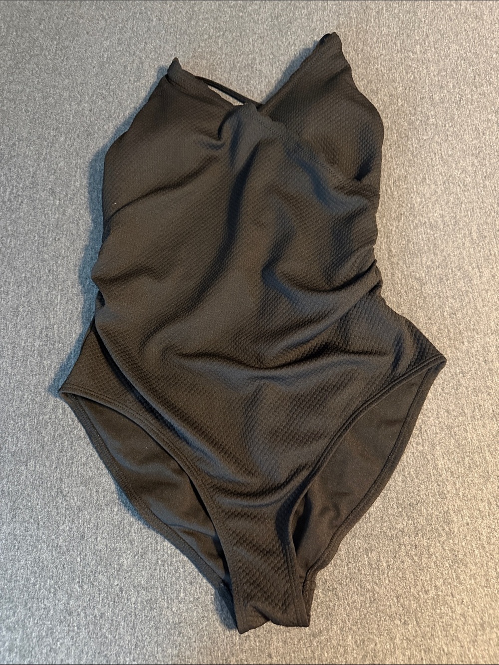 Textured Black One-Piece Swimsuit with Twist Front